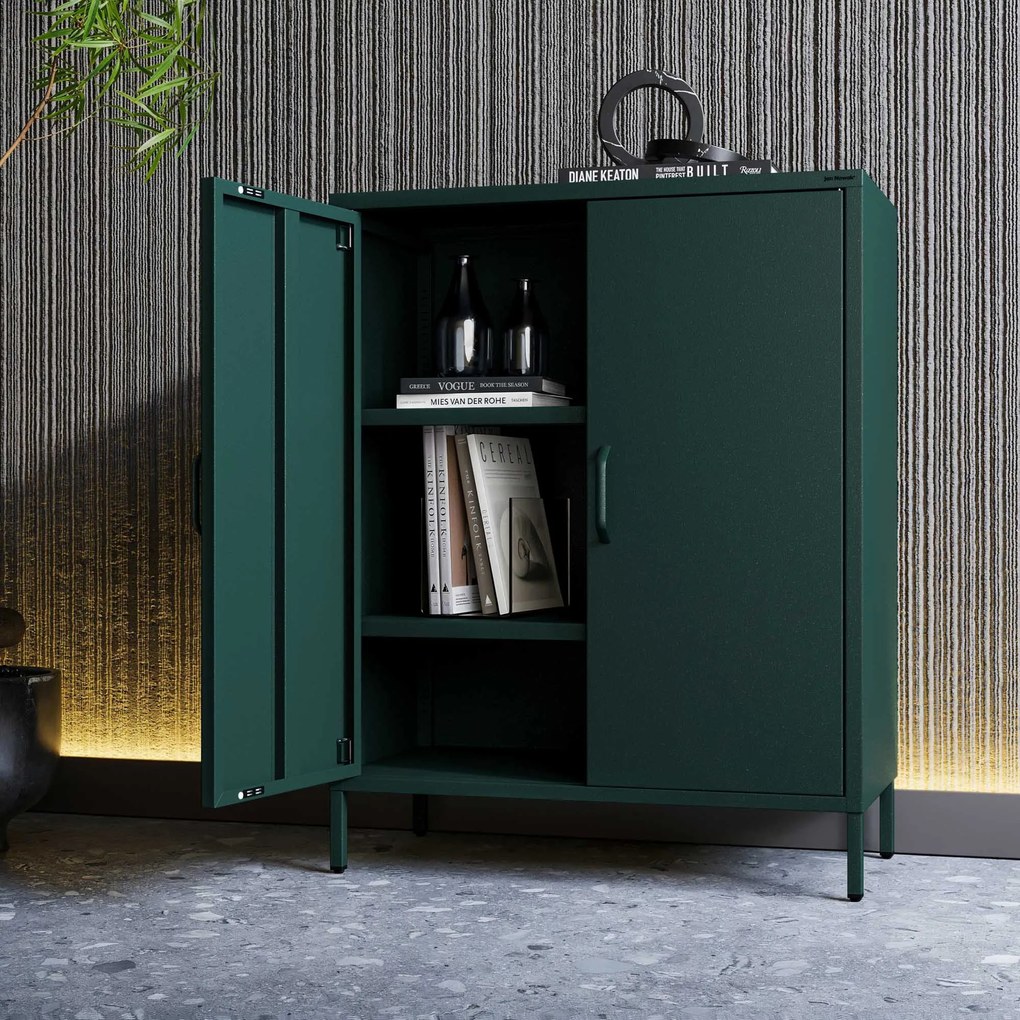 Skrinka do obývačky s policami VITO, 800 x 1015 x 400 mm, Modern: fľaškovo zelená farba