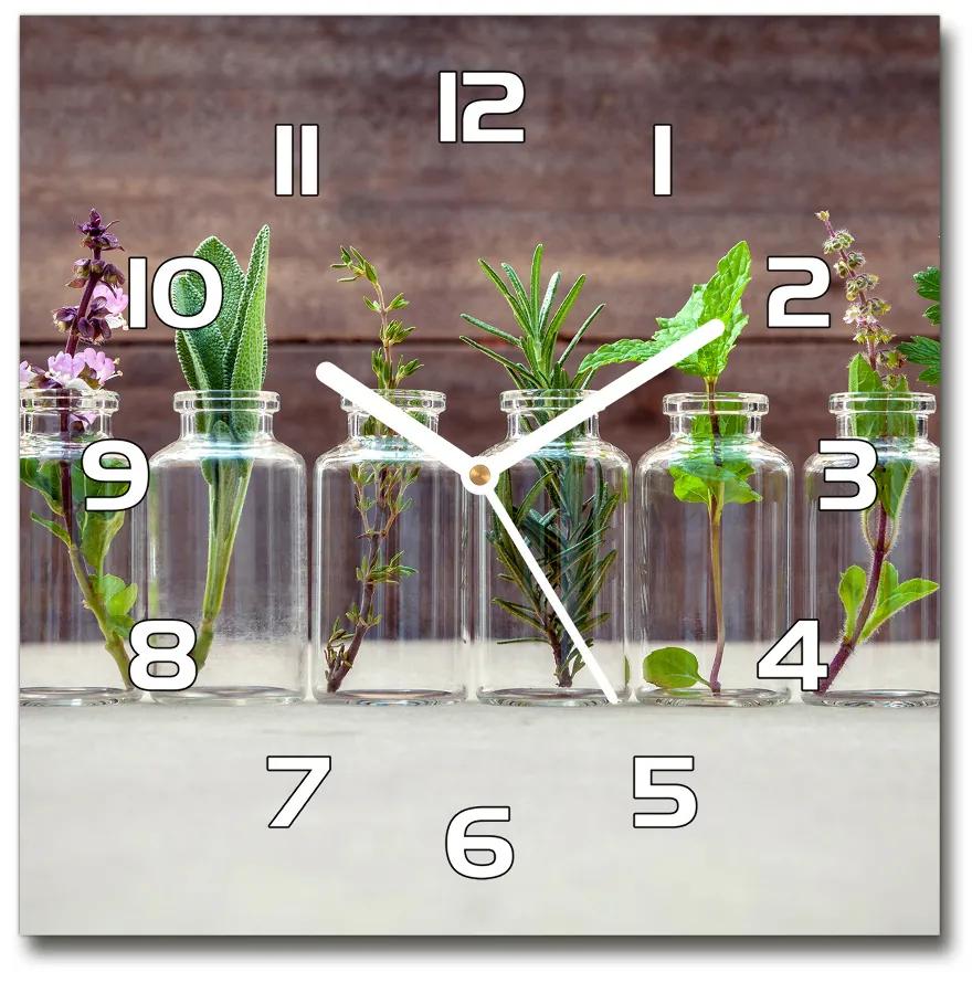 Sklenené hodiny štvorec Rastliny v pohároch pl_zsk_30x30_f_107111601
