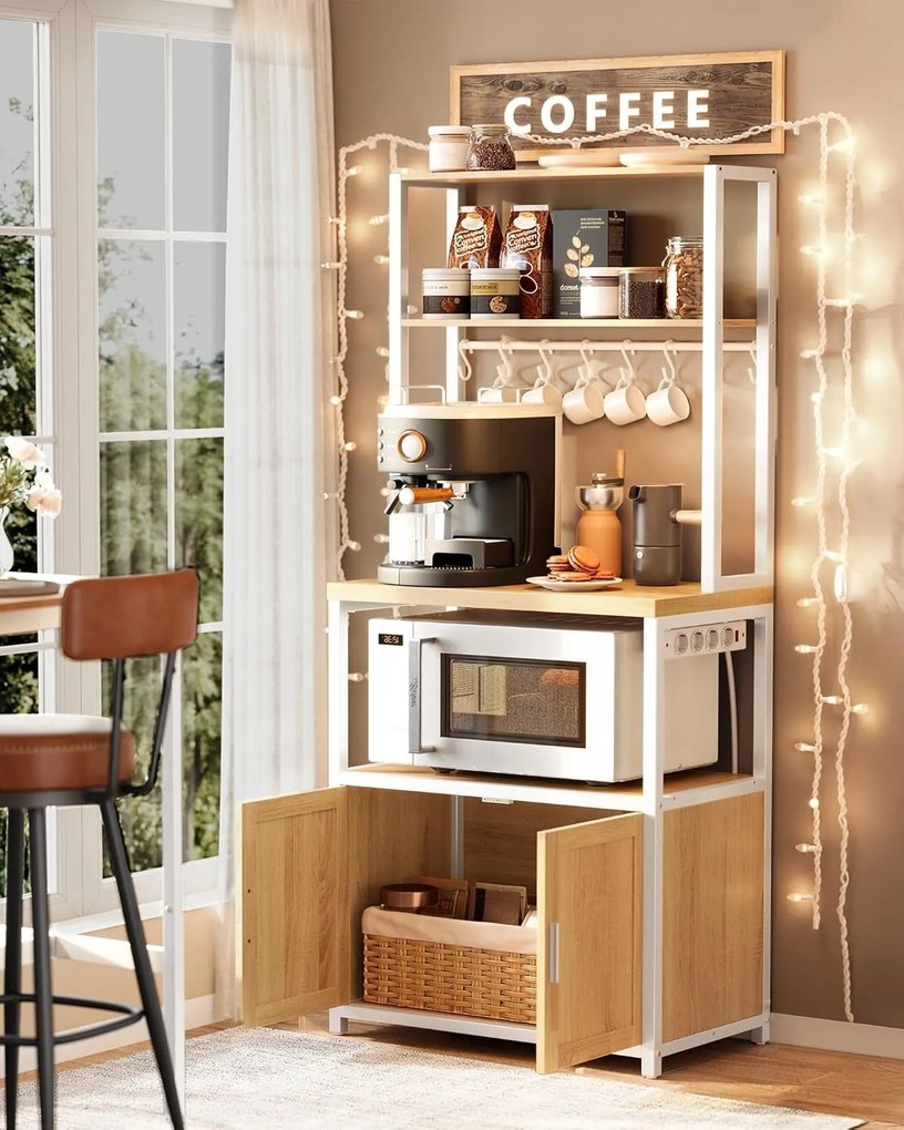 Kuchyňský regál Vasagle Nori 60 cm se zásuvkou bílý/hnědý