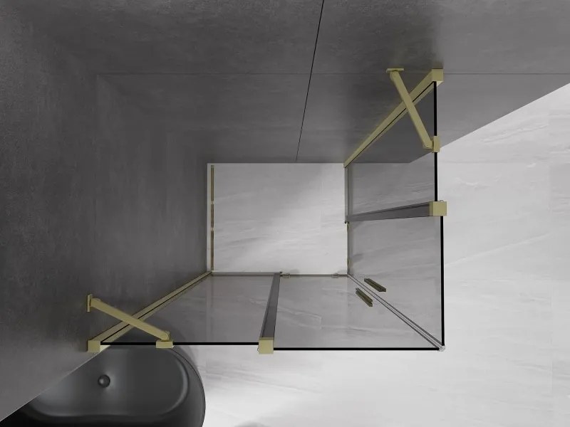 Mexen Velar Duo, sprchový kút s posuvnými dverami 90 x 80 cm, 8mm šedé sklo, zlatá matná, 871-090-080-42-55