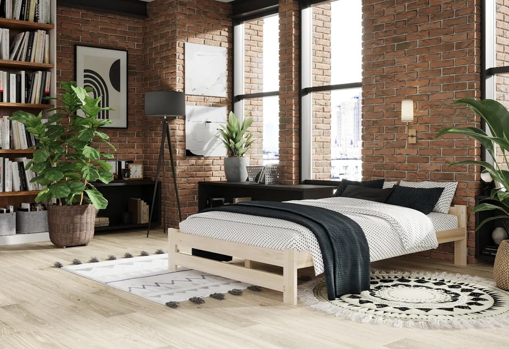 Posteľ z masívu EURO + pěnový matrac COMFORT 14 cm + rošt ZADARMO, 90x200, prírodný-lak