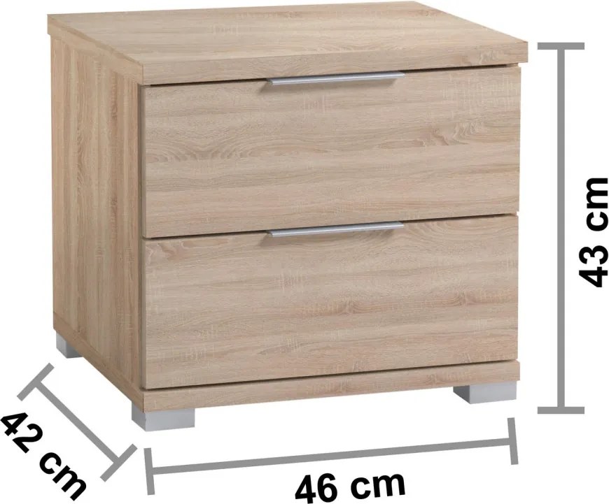 Nočný stolík s 2 zásuvkami Smilla, výška 43 cm, dub sonoma