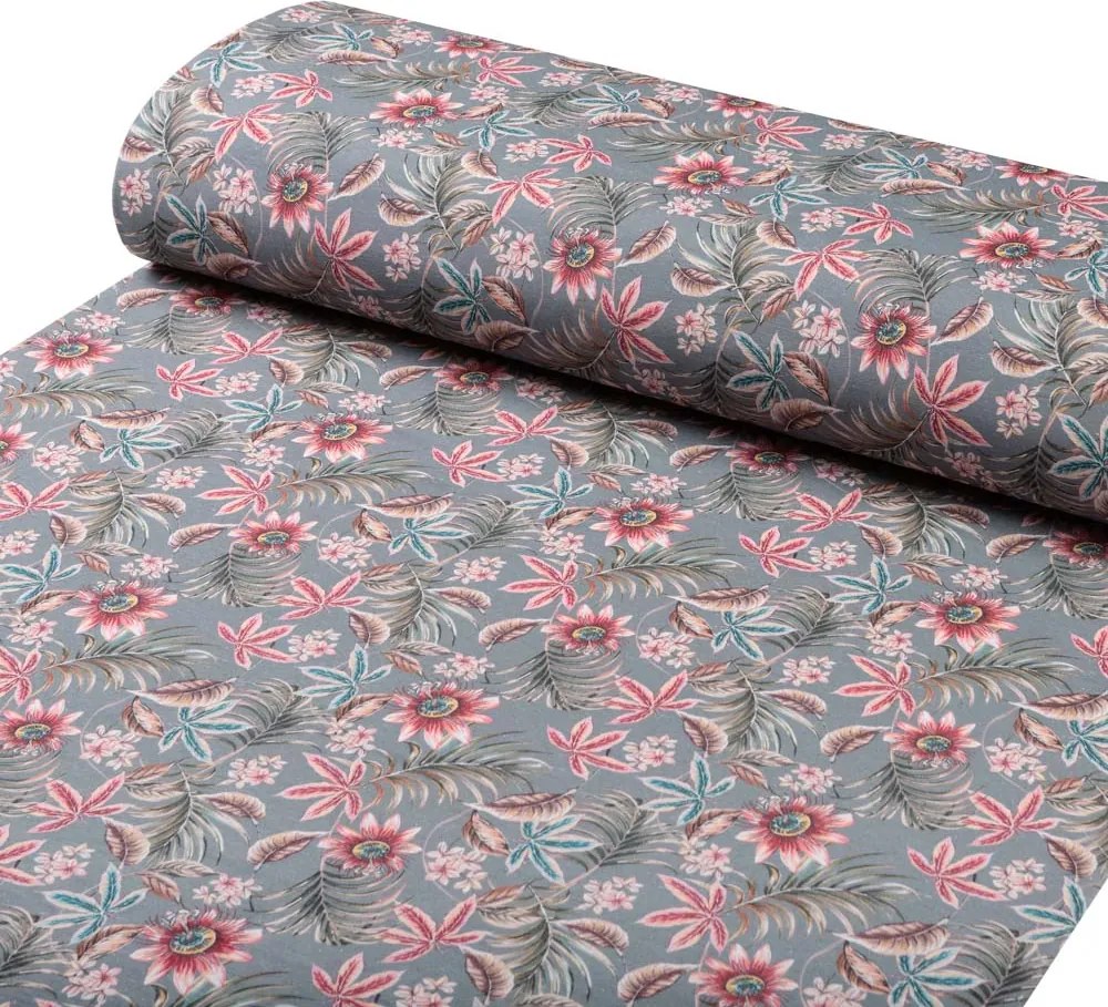 Biante Dekoračný oválny obrus PML-043 Tropické kvety na sivom 120x140 cm
