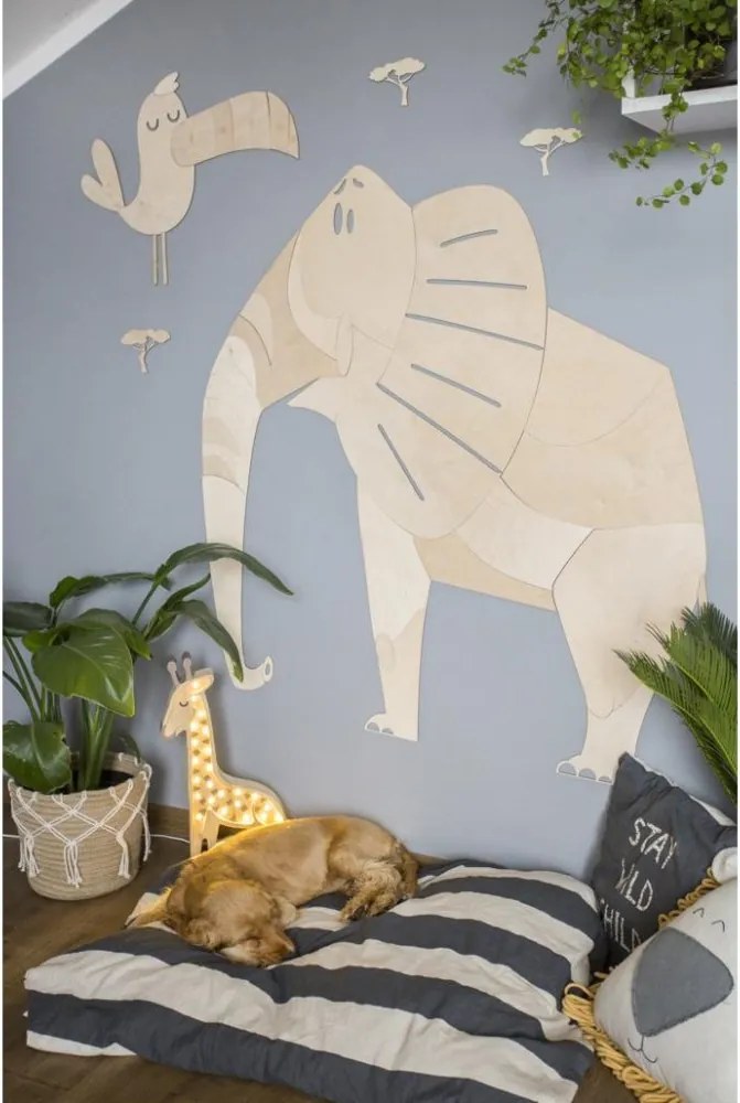 Drevená nástenná dekorácia Slon – safari v detskej izby M