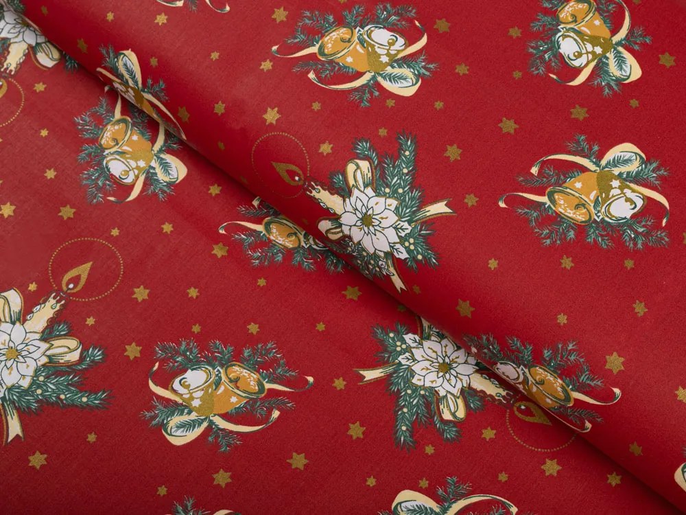 Biante Vianočná bavlnená obliečka na vankúš Sandra SA-406 Zvončeky a sviečky na červenom 50 x 60 cm