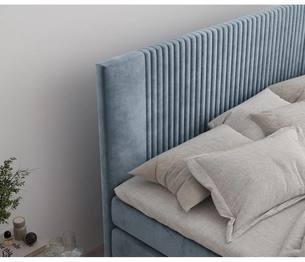 Modrá boxspring posteľ s úložným priestorom 140x200 cm Bergamo – Maison de Rêve