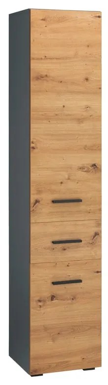 Vysoká úzka kúpeľňová skrinka v dekore duba v prírodnej farbe 180x35 cm Malika – Støraa