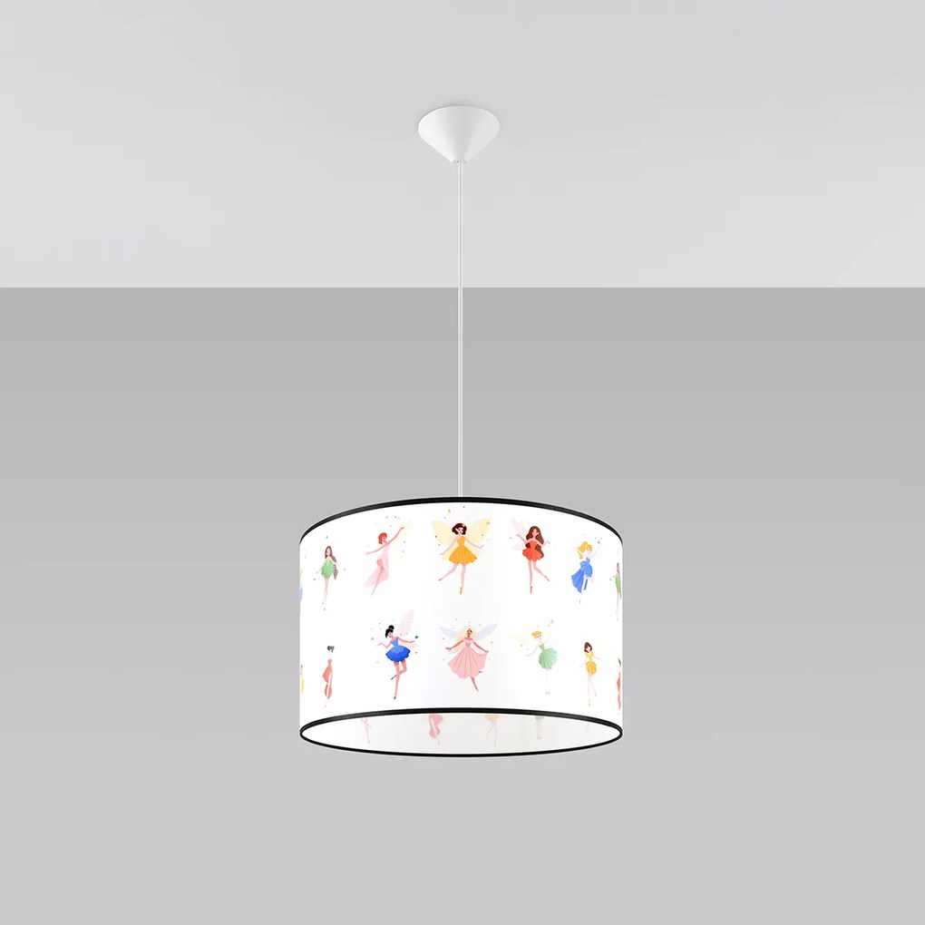 Detské závesné svietidlo Fairy, 1x plastové tienidlo so vzorom, (fi 40cm)