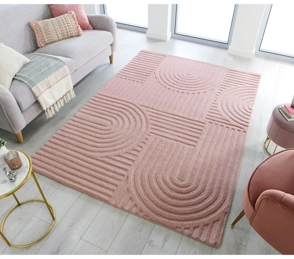 Ružový vlnený koberec Flair Rugs Zen Garden, 160 x 230 cm
