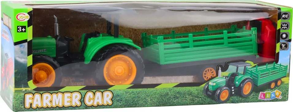 LEAN Toys Poľnohospodársky traktor s prívesom, diaľkovo ovládaný RC, zelený