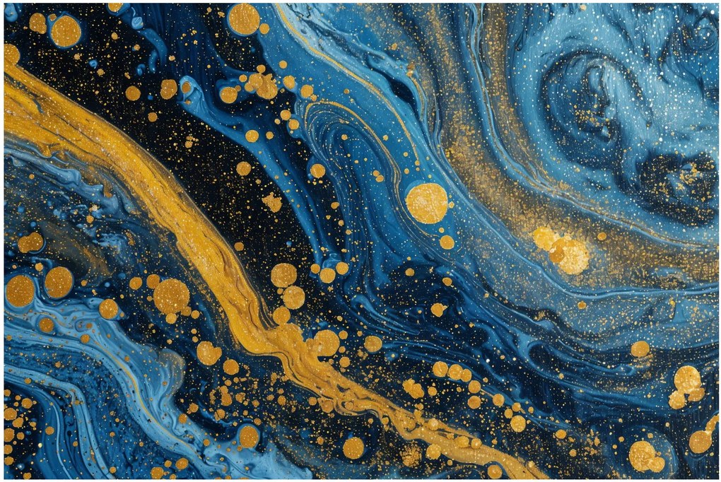 Obraz - Modrá abstrakcia so zlatom (90x60 cm)