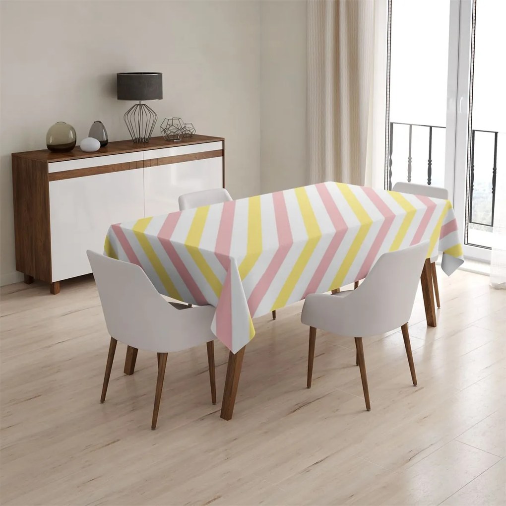 Sablio Obrus Ružové a žlté pruhy - 130x130 cm