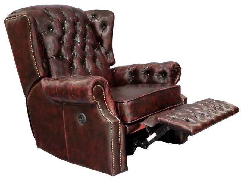 Elektrické polohovacie kreslo Chesterfield Stunning z pravej hovädzej kože Red New Red