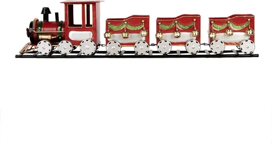 Červená kovová dekorácia vláčik na koľajniciach Christmas Train - 58*12*14 cm
