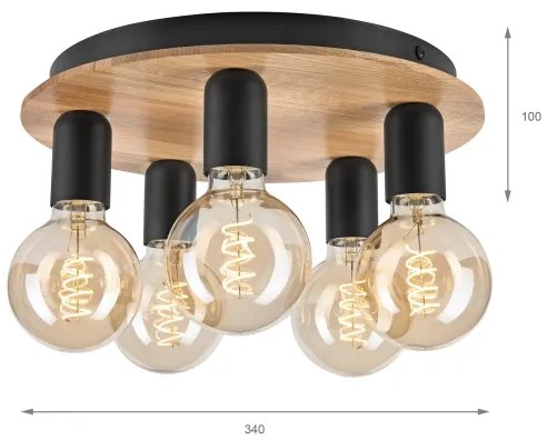 Stropné svietidlo DUSTY 5xE27/15W/230V pr. 34 cm dub/čierna