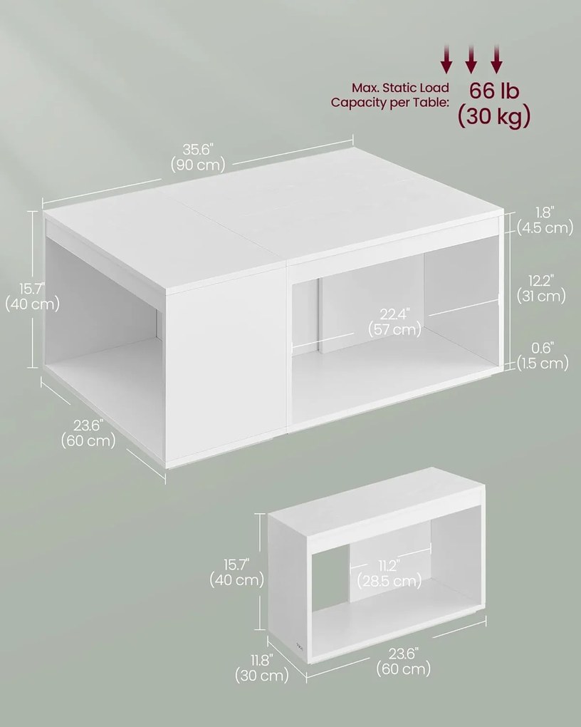 Konferenčné stolíky, príručné stolíky súprava 3 ks, prispôsobiteľné, biele