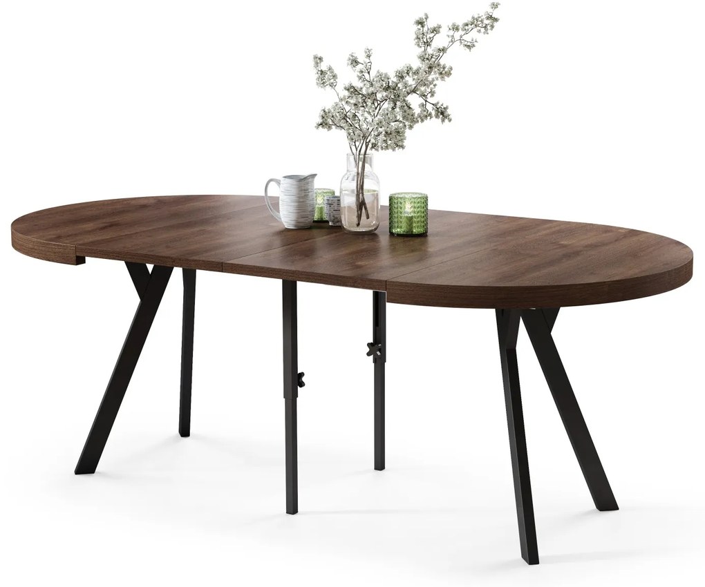 EXPANSO Dub Hnedý / čierne nohy - VEĽKÝ OKRÚHLY STÔL Ø110 ROZKLADACÍ AŽ DO 310 cm S NOHAMI Y LOFTOVÝ / INDUSTRIÁLNY