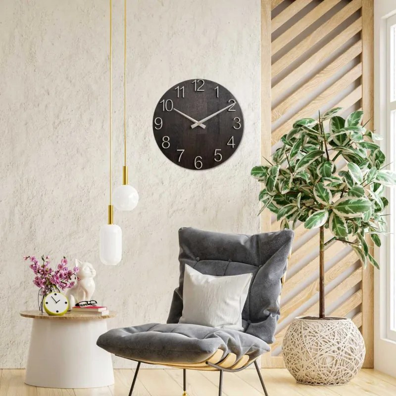 Luxusné drevené nástenné hodiny Wenge – Čierny dizajn I SENTOP MAS016-OSMO-3169-heads-silver