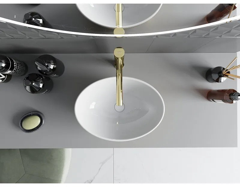 Mexen Elza, keramické umývadlo na dosku 405 x 330 mm, biela-zlatý vzor, 21014008