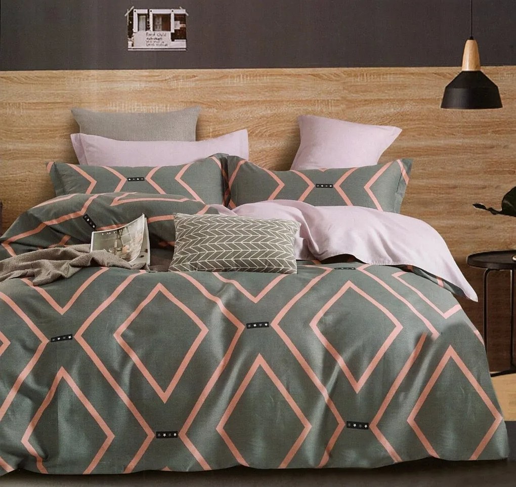DomTextilu Sivé bavlnené posteľné obliečky s ružovým vzorom 3 časti: 1ks 200x220 + 2ks 70 cmx80 Sivá 34645-166564