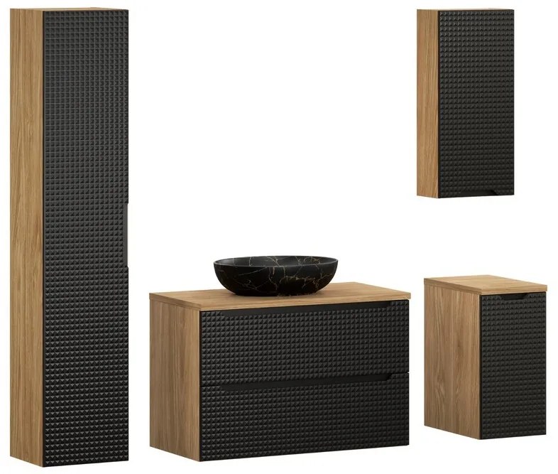 Koupelnová sestava Luxor Black Mona se skříňkami a umyvadlem 90 cm černá/dub olejovaný