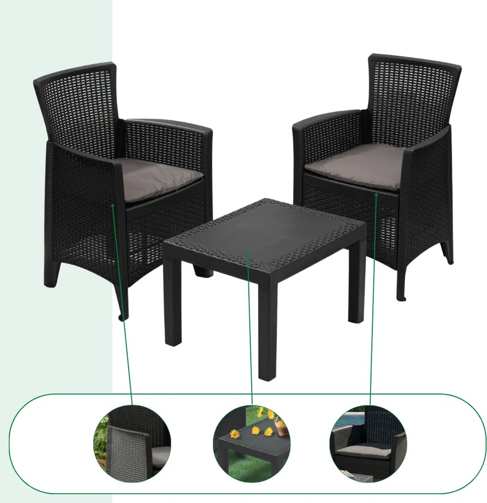 Záhradný set FOREST, 3-dielny, antracitová I.P.A.E-Progarden