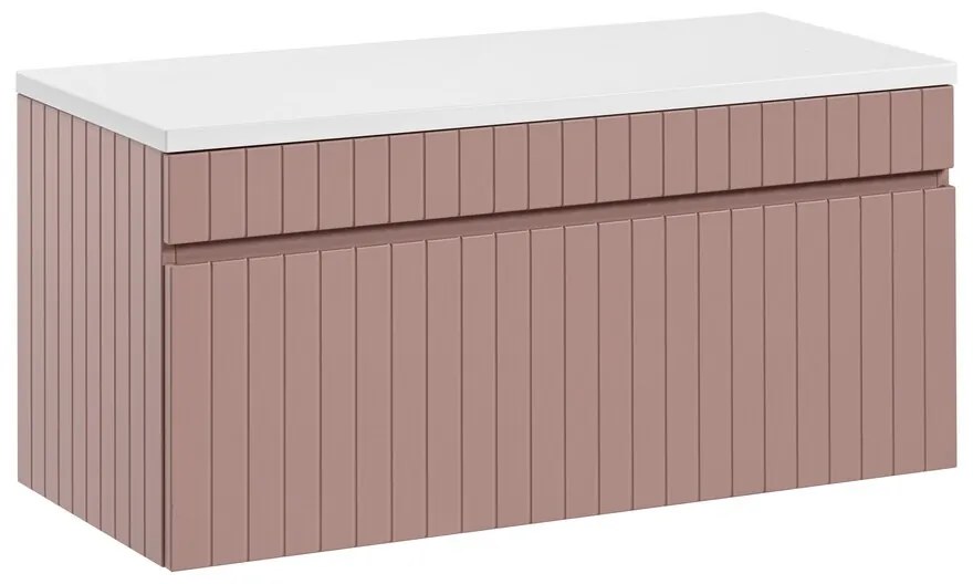 Závesná skrinka pod umývadlo Iconic s doskou 100 cm ružová/biela