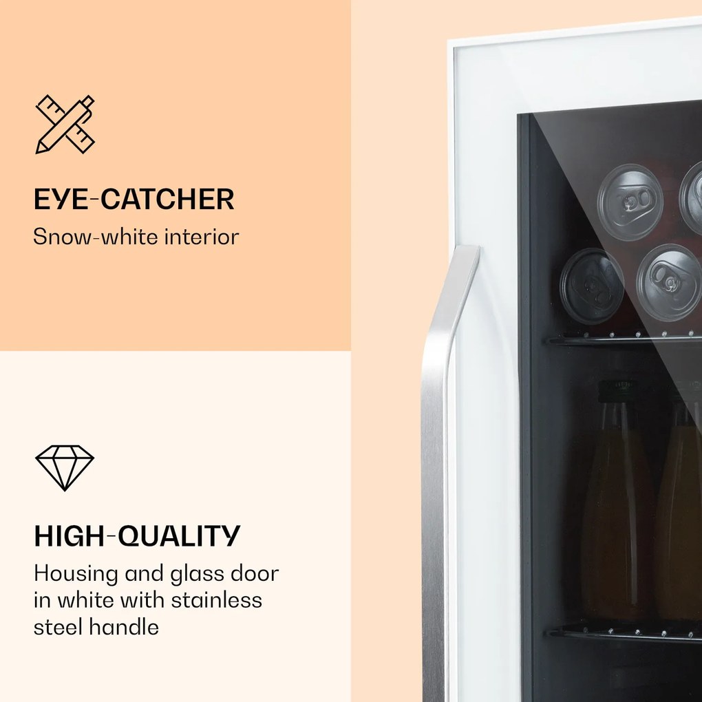 Klarstein Beersafe XXL Quartz, chladnička, energet. trieda E, LED, 3 kovové police, panoramatické sklenené dvierka