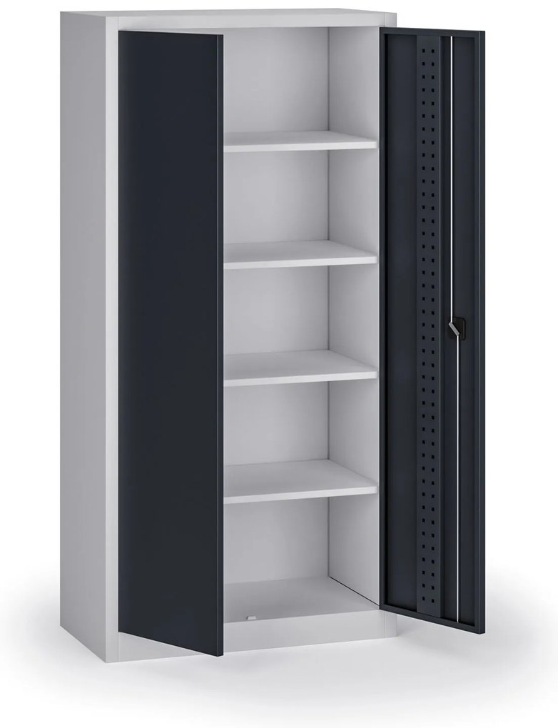 Policová dielenská skriňa 2-dverová, 4 police, 1950 × 950 × 500 mm, grafitové dvere