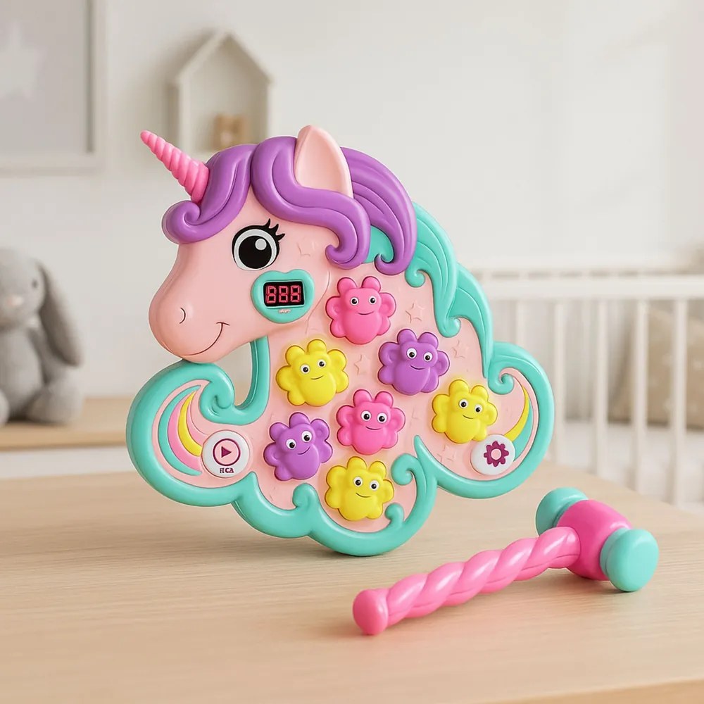 LEAN Toys Arkádová hra Whac A Mole Unicorn Farebné svetlá Zvuky