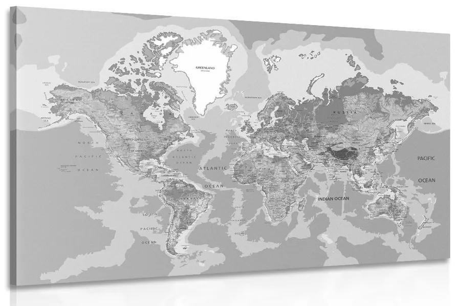 Obraz klasická mapa sveta v čiernobielom prevedení Varianta: 60x40