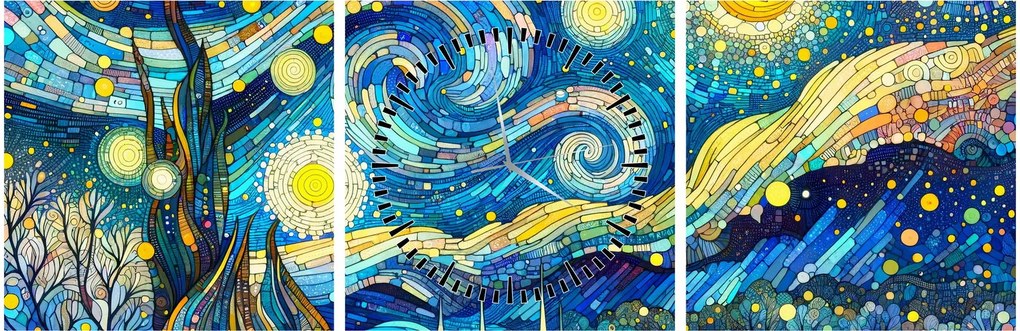 Obraz – Mozaika hviezdnej noci (s hodinami) (90x30 cm)
