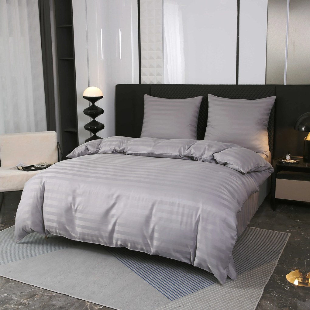 Hotelové obliečky z mikrovlákna JASMINE svetlo sivé - prúžok 2 cm, hotelové vrecko Rozmer obliečky: 2 ks 70 x 90 cm | 200 x 220 cm