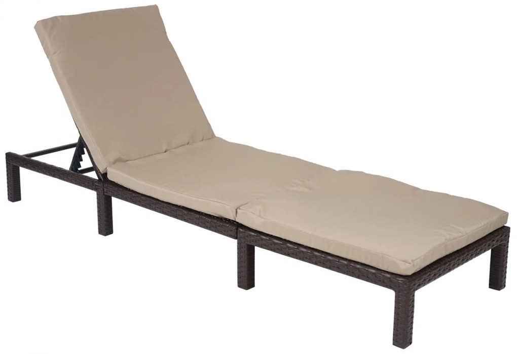 Záhradné lehátko HWC-A51 - polyratan, krémové vankúše basic 5cm - hnedá