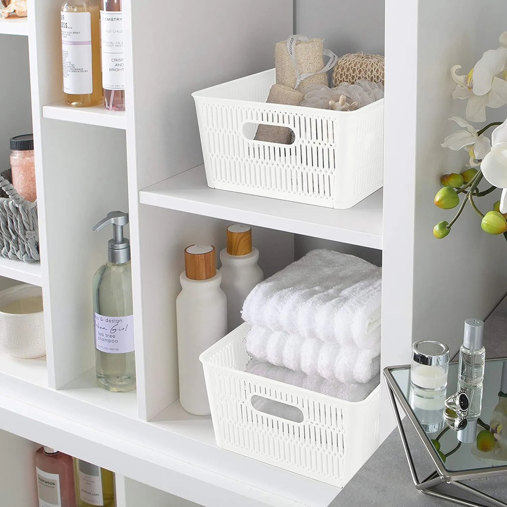 Orion L - Univerzálny košík NESTA, výsuvné klapky na stohovanie, biely, 28 x 23 x 12 cm