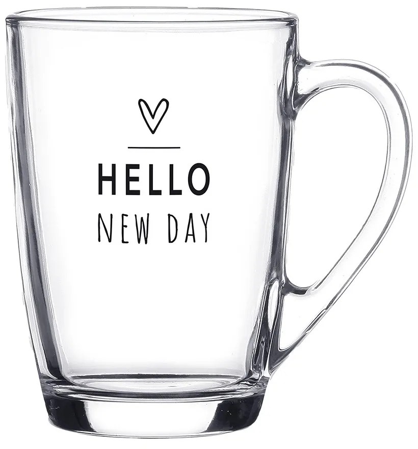 Sklenený hrnček so srdiečkom Hello New Day - 11*8*11 cm / 300 ml