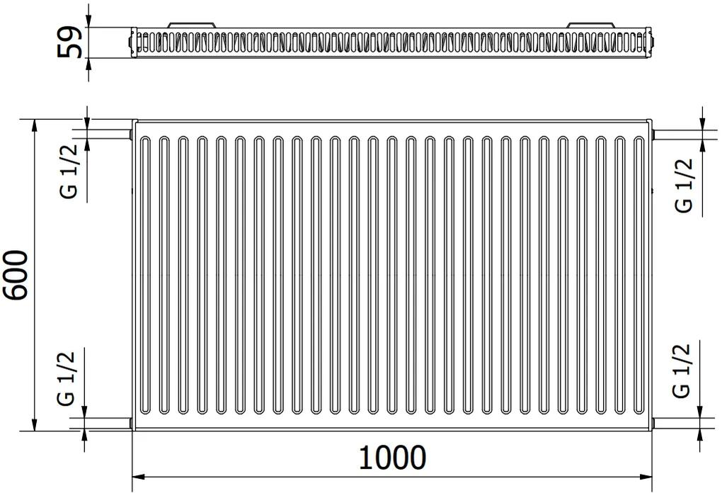 Mexen C11, oceľový panelový radiátor 600 x 1000 mm, bočné pripojenie, 933 W, biela, W411-060-100-00