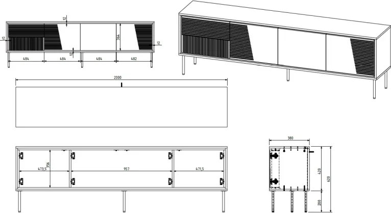 TV stolík ABI 200 cm biely