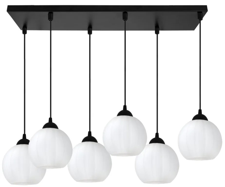 Závesné svietidlo Costa, 6x biele sklenené tienidlo, b