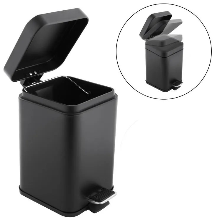 Erga Muti, štvorcový odpadkový kôš 3l na postavenie, Soft-Close zatváranie, čierna matná, ERG-YKA-CH.MUTI-SC-BLK