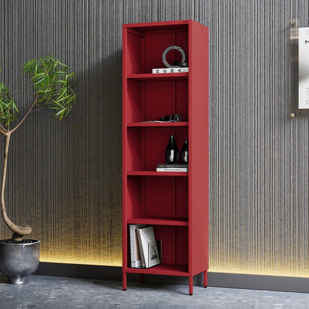 Knižnica do obývačky MARIO, 500 x 1800 x 350 mm, Modern: červená farba
