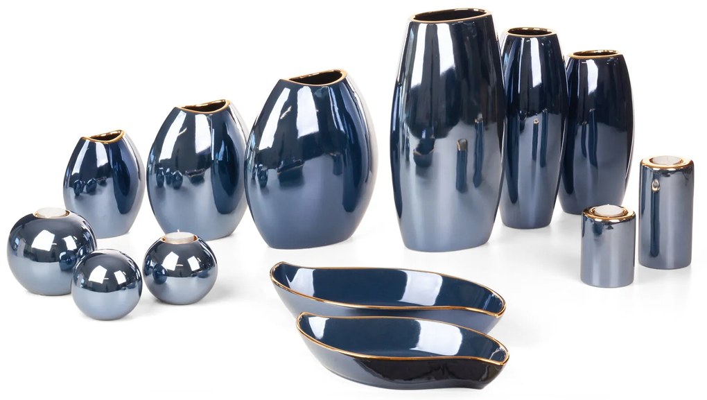 DEKORAČNÁ KERAMICKÁ MISKA AMORA 36X18X5 CM TMAVOMODRÁ