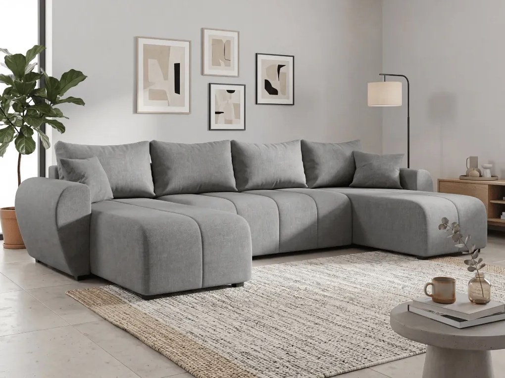 Rozkladacia obojstranná sedacia súprava do U SEVIO 311x145 cm, sivá + 2 vankúšiky ZDARMA