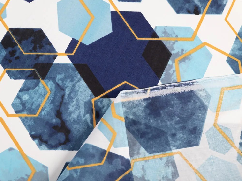 Biante Bavlnený záves Sandra SA-574 Modré hexagóny na bielom 150x140 cm