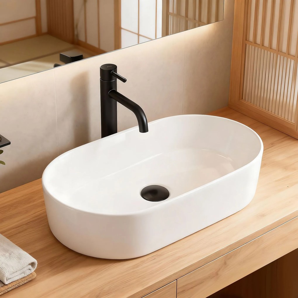 Rea Layla, umývadlo na dosku 530x300x115 mm, biela lesklá, REA-U9108