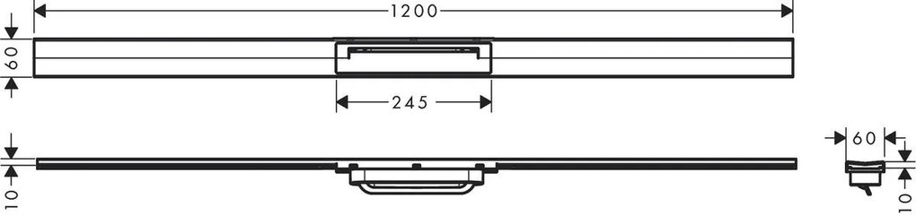 Hansgrohe RainDrain Flex, vrchná sada sprchového žľabu 1200, skracovateľný, pre inštaláciu voľne na plochu, čierna matná, HAN-56047670