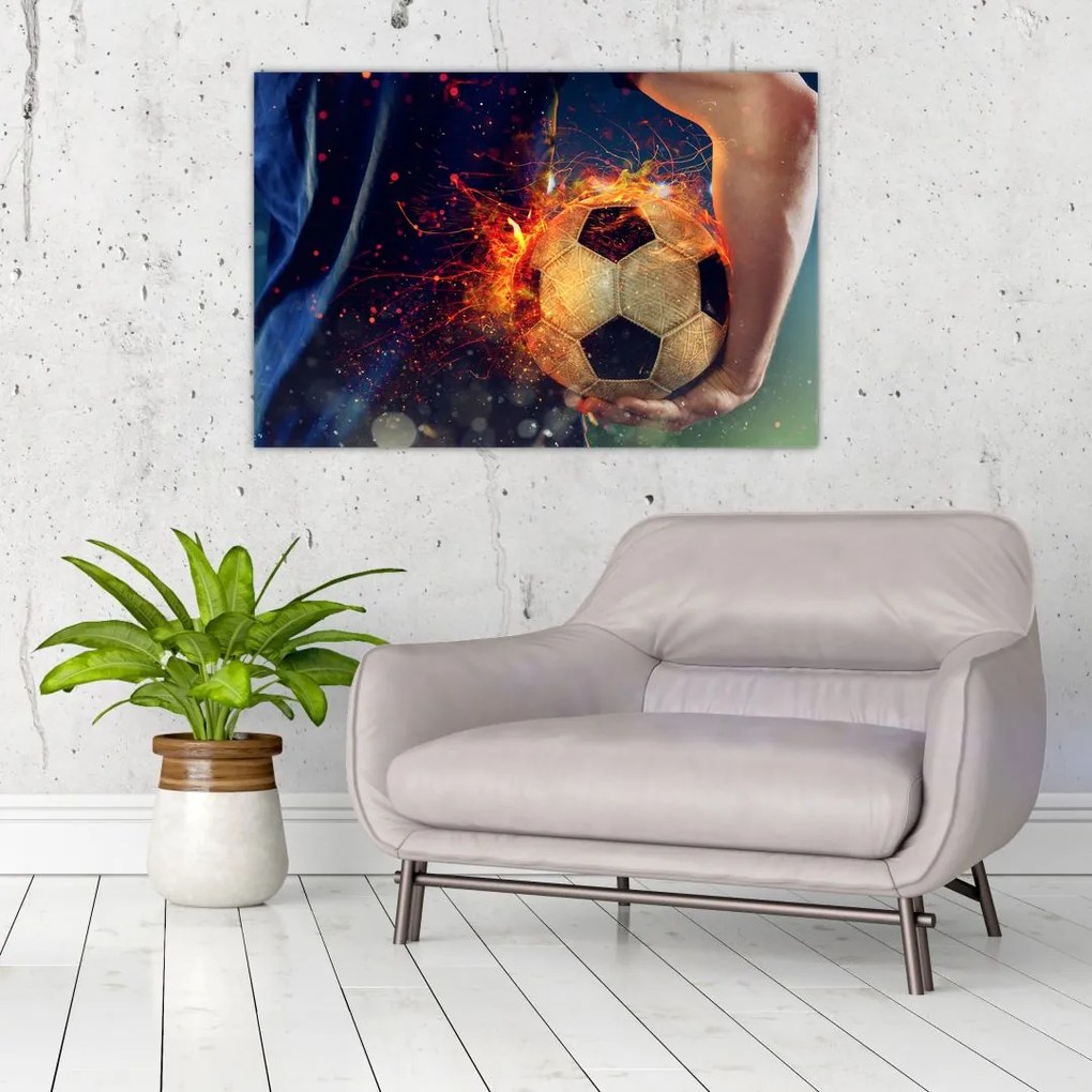Obraz - Futbalová lopta v ohni (90x60 cm)