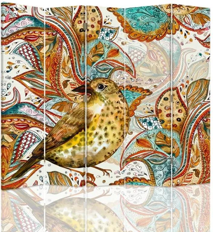 CARO Paraván - Oriental Bird | päťdielny | jednostranný 180x150 cm