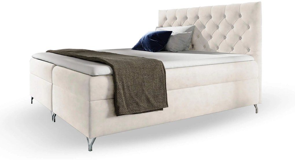 Wilsondo Čalúnená boxspring manželská posteľ s matracom Guliette - biela Rozmer: 160x200