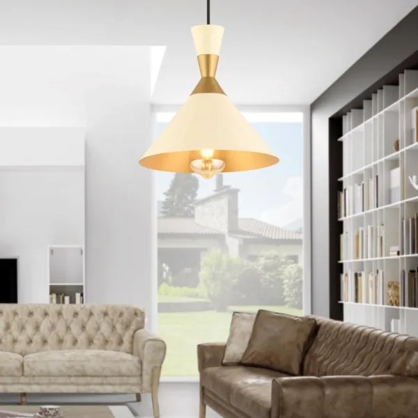 Luster na lanku MONZA 1xE27/40W/230V pr. 25 cm krémová/zlatá
